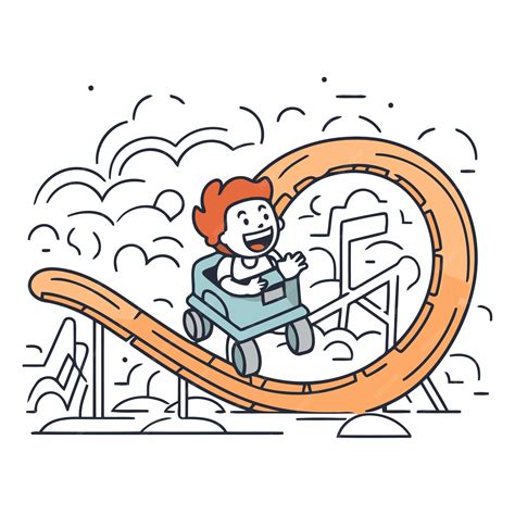 Premium Vector Man Riding A Roller Coaster In Amusement Park Vector Linear Cartoon Illustration