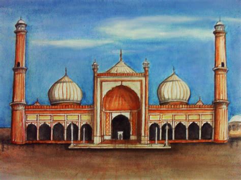 Water Color On Paper A3 Masjid Jami India Islamic Art Art Inspo