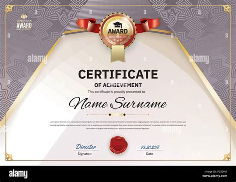 Official Retro Certificate With Red Gold Design Elements Gold Emblem