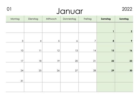 Kalender Januar 2022 Kleine Ziffern Im Querformat Kalendersu