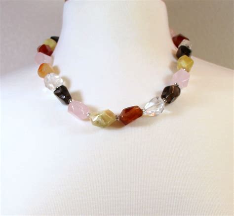 Multi Colored Polished Gemstone Necklace Quartz Designer Etsy