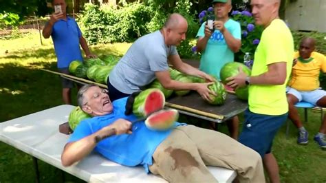 Man Breaks World Record For Slicing Watermelons On His Stomach