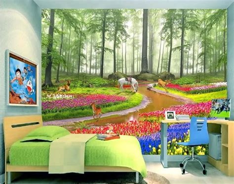 Custom Photo 3d Room Wallpaper Non Woven Mural Dreamy Forest Flowers
