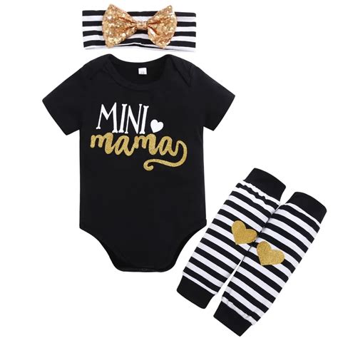Baby Girls Clothing Set Mini Mama Baby Bodysuits Kneecap Pants