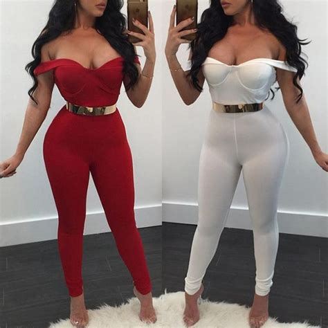 Sexy Solid Waisted Off Shoulder Jumpsuit Off Shoulder Jumpsuit Pants Set Two Piece Pant Set