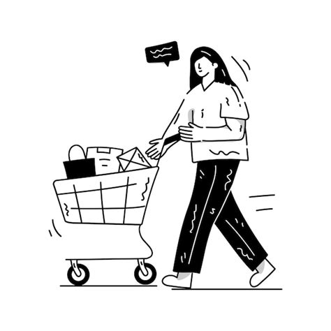 Premium Vector Person With Trolley Hand Drawn Illustration Of Grocery