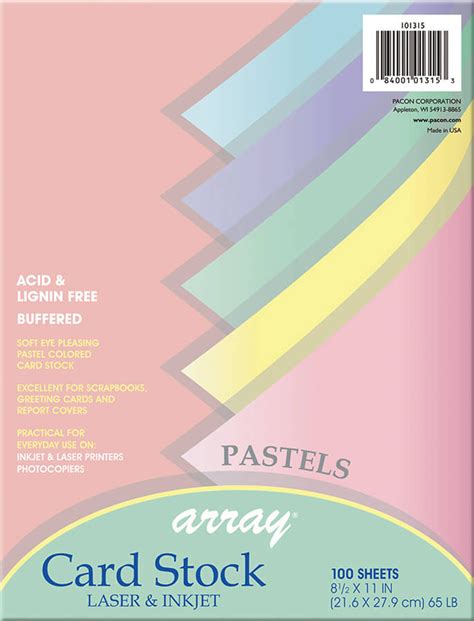 Assorted Cardstock Pastel Colors 85 X 11 100 Sheetspack 65 Lb