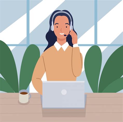 Mujer Que Trabaja En Un Call Center Con Laptop En El Escritorio Y