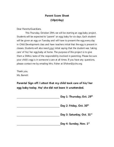 Parent Log Document Egg Baby Project