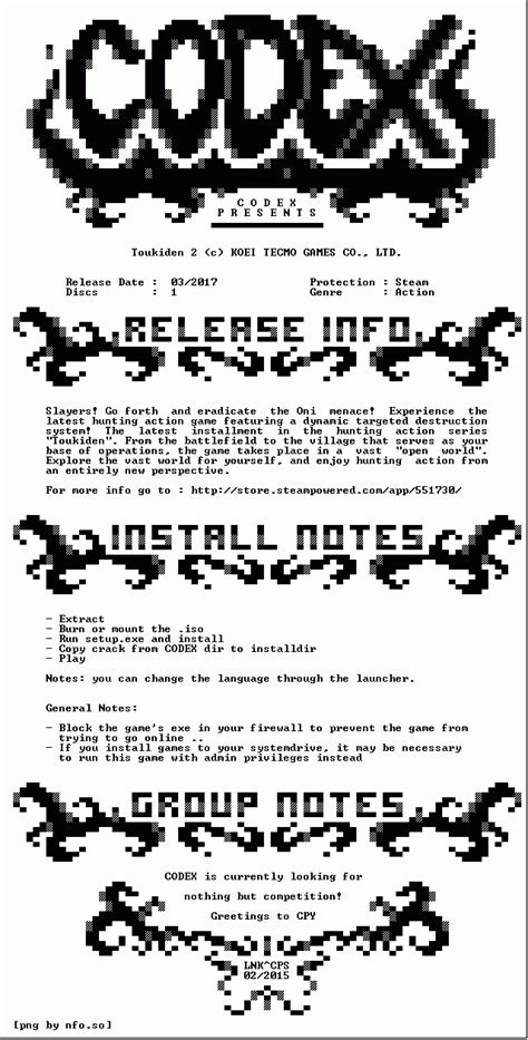 This is the second installment of a series of the same name. Toukiden.2-CODEX : CrackWatch