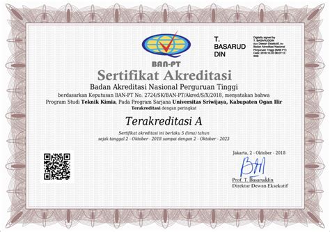 Sertifikat akreditasi program studi sarjana ilmu hukum fakultas hukum universitas sriwijaya. Sertifikat BAN-PT