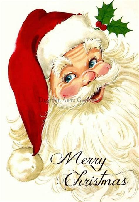 Vintage Merry Christmas Santa Claus Clip Art Download Image Etsy