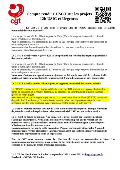 Compte Rendu Chsct Sur Les Projets H Usic Et Urgences La Cgt Des Hospitaliers De Roubaix