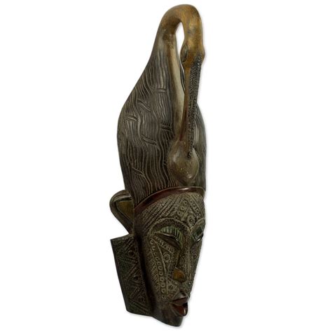 Ghana Sese Wood Mask Hand Carved Brown Sankofa Silhouette Novica