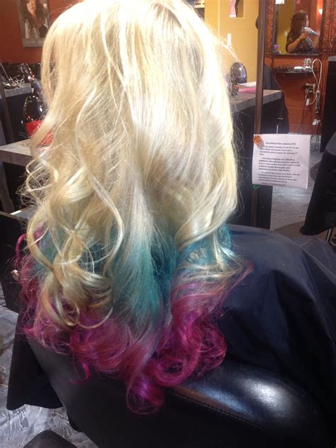 Credit grey ombre with blunt bangs. Teal and pink ombré ! Done my ME! | Blonde ombre, Hair ...