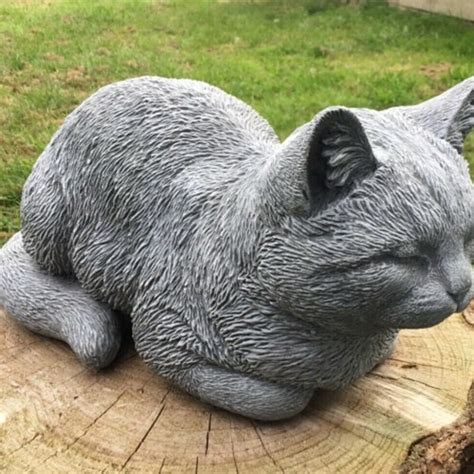 Sleeping Cat Garden Statue Concrete Sculpture Cat Backyard Etsy