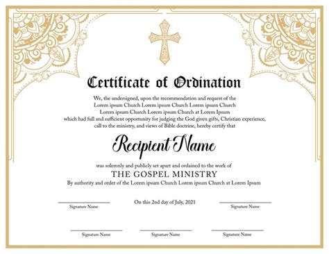 Editable Ordained Minister Certificate Template Printable Certificate
