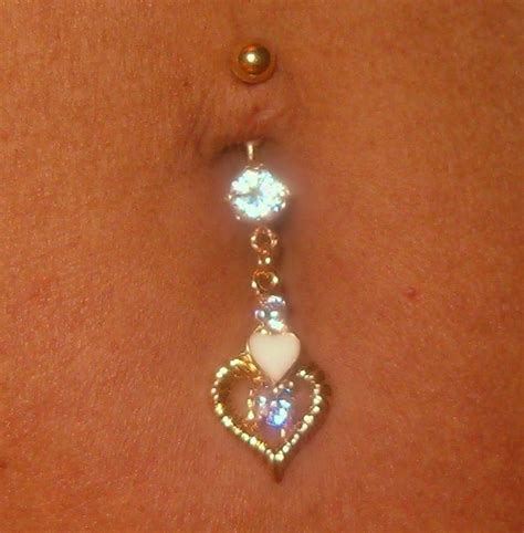 Large Huge Cubic Zirconia Gold Gep Enamel White Heart Navel Belly Bar Belly Button Piercing