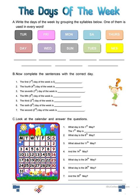 Days Of The Week English Esl Worksheets In 2020 English Lessons For