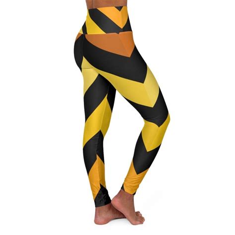 High Waisted Yoga Pants Black And Yellow Herringbone Style Sports Pants Youarrived
