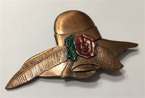 50s Large Copper Hat Society Brooch Vintage Etsy Vintage Brooches