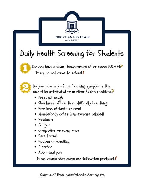 Daily Health Screening Christian Heritage Academy