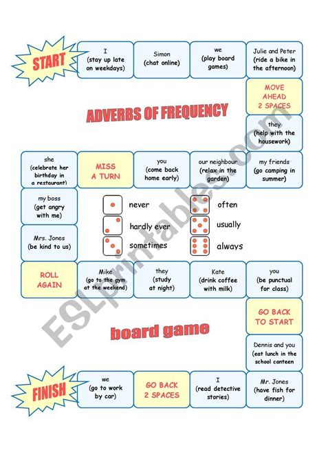 Adverbs Of Frequency Board Game Esl Worksheet By Eveline10