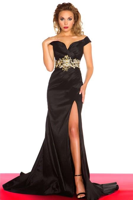 Sexy Mermaid Off The Shoulder Long Black Satin Beaded Evening Prom