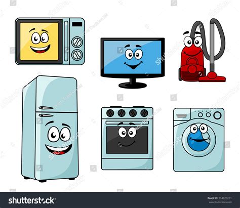 Cartoon Household Appliances Set Microwave Tv Stock Vector