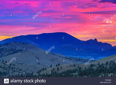 Colorful Sunrise Over Sleeping Giant Mountain Near Helena Montana