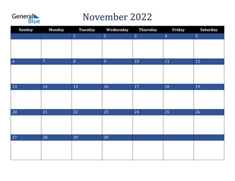 November 2022 Calendar Pdf Word Excel