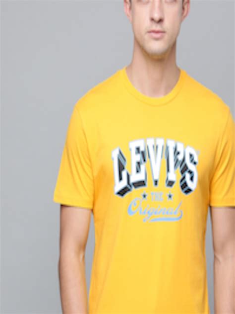 Buy Levis Men Yellow Brand Logo Printed Round Neck Pure Cotton T Shirt
