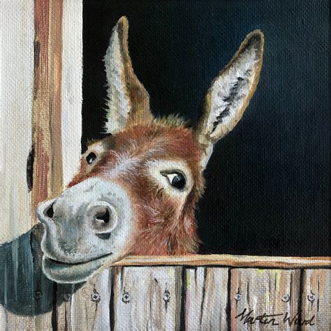 A Painting Of A Donkey Looking Over A Fence With Its Head Sticking Out