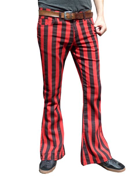 Mens Flares Red Black Striped Flared Bell Bottoms Pants Hippie 60s
