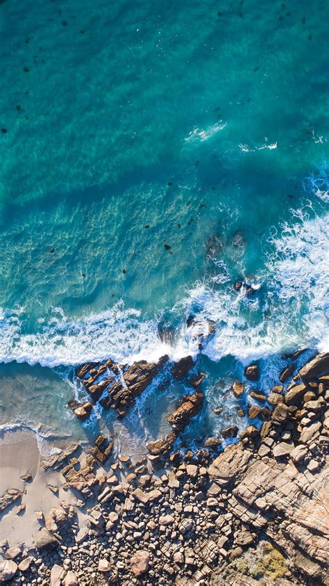 Aerial View Ocean Water Beach Rocks Hd Phone Wallpaper Pxfuel