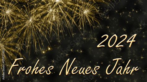 Silvesterkarte Frohes Neues Jahr 2024 Mit Goldenem Feuerwerk
