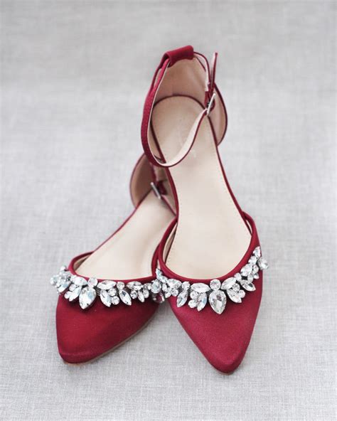 Burgundy Satin Wedding Flats Women Wedding Shoes Bridesmaids Shoes