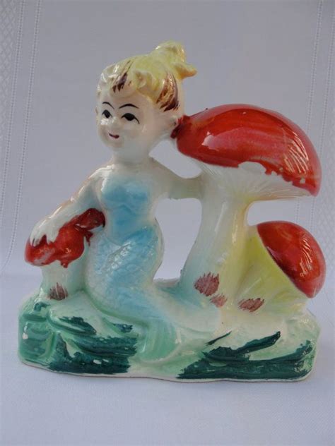Vintage Ceramic Mermaid With Mushrooms Figurine Etsy Vintage