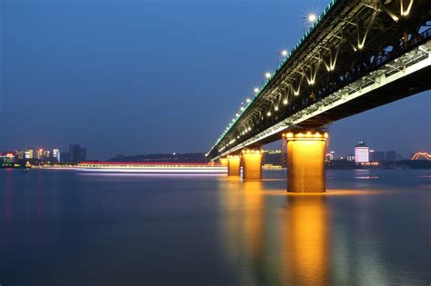Wuhan Yangtze River Bridge At Night Image Free Stock Photo Public