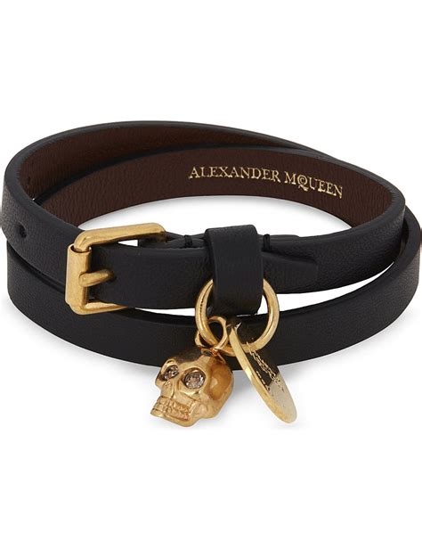 Alexander Mcqueen Skull Double Wrap Leather Bracelet Skull Bracelet