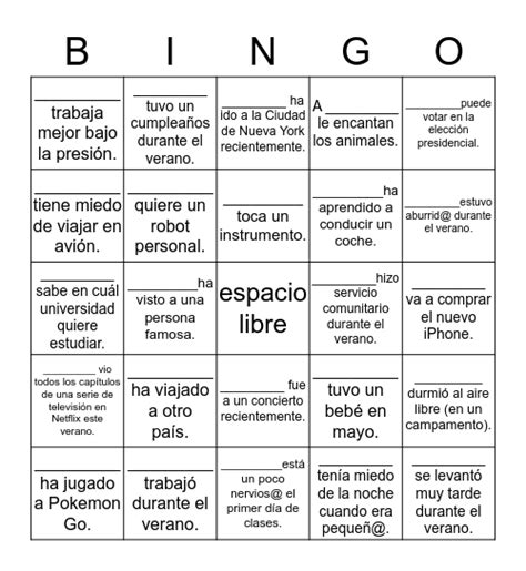 Bingo Humano Español Iv Bingo Card