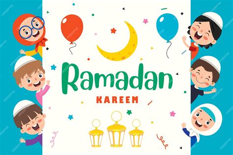 Premium Vector Ramadan Kareem Greeting Card With Children And Festive