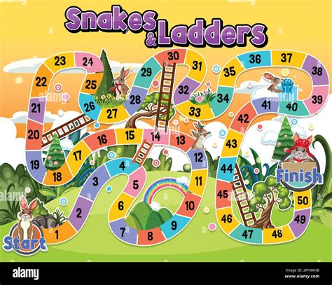 Snakes And Ladders Board Game Template Illustration Stock Vector Image