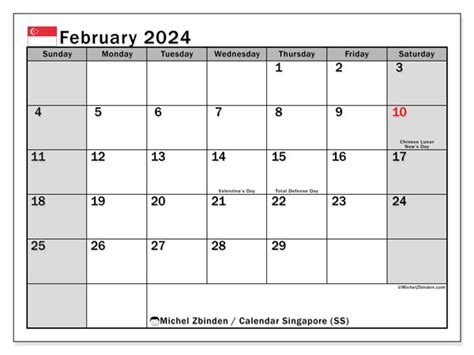 Calendar February 2024 Singapore Michel Zbinden En
