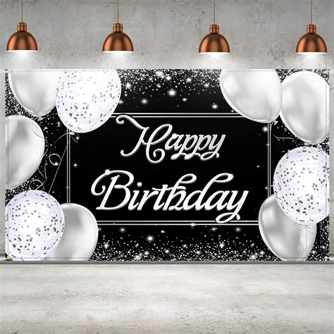 Buy Happy Birthday Backdrop Banner Black And Silver Photography Background Happy Birthday Banner