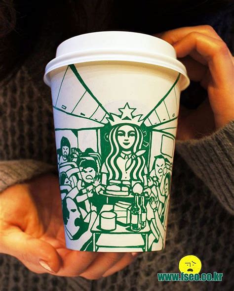illustrator doodles on starbucks cups to turn mermaid into various characters starbucks art