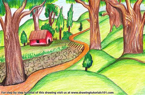 How To Draw A Forest Scene Forests Step By Step