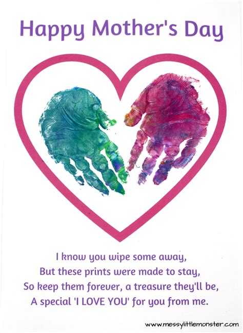 Personalize with your own message, photos and stickers. Printable Mother's Day Cards - Just add handprints or ...