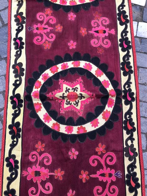 Vintage Uzbek Handmade Suzani Table Runner Hanging Wall Suzani Velvet Suzani Ebay