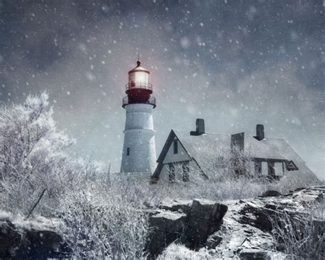Lighthouse Photo Winter Art Maine Photograph Portland Head